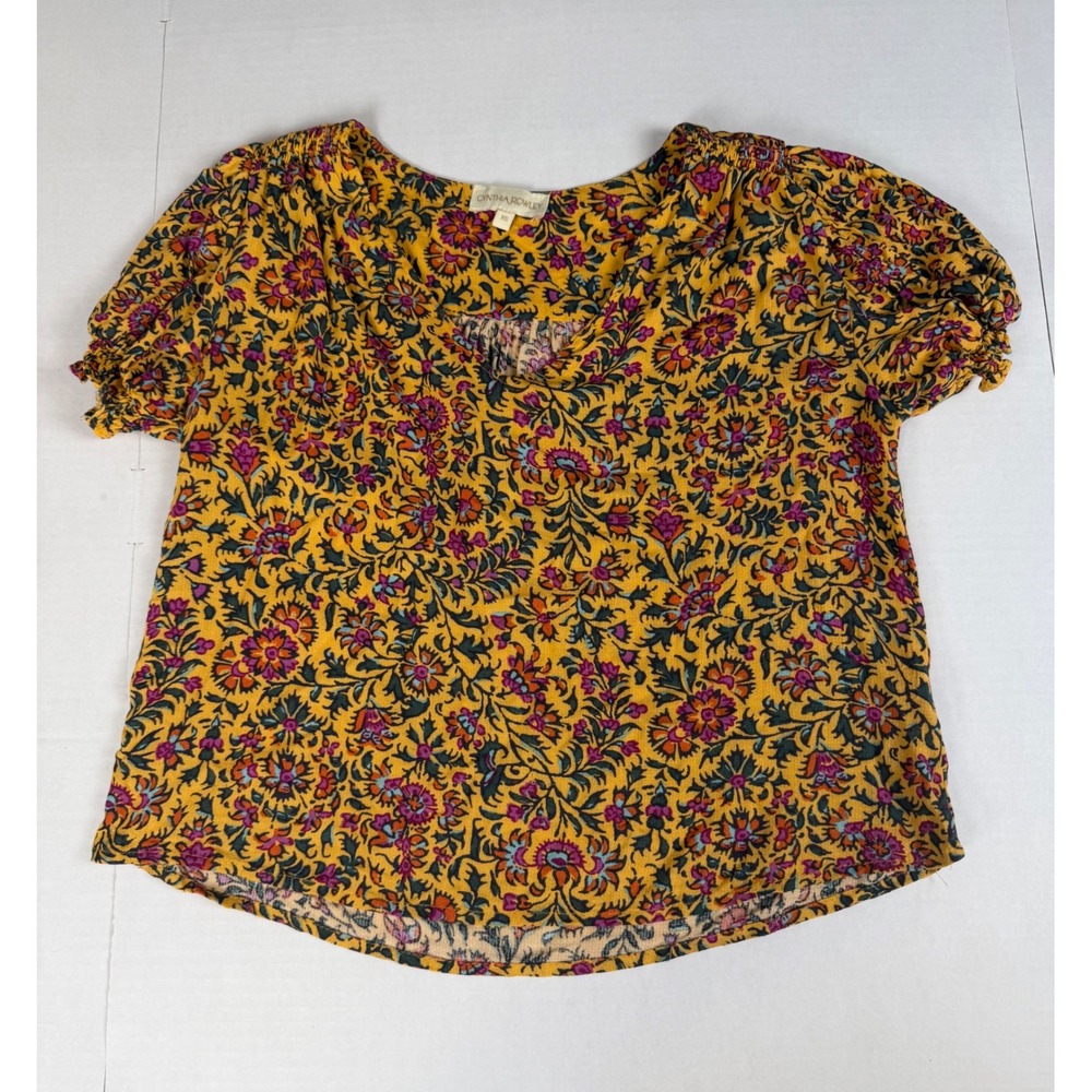 Cynthia Rowley Yellow Floral Boho Puff Sleeve Blouse XS